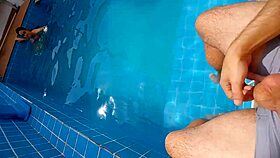 I was at the pool with a beautiful girl who got surprised by my hard cock