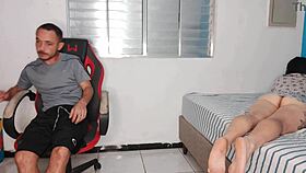 Excited stepsister exposes her back to provoke her stepbrother during a rough workout