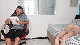 Excited stepsister exposes her back to provoke her stepbrother during a rough workout