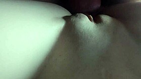 close-up of big cock sliding into asian girl's tight, juicy pussy