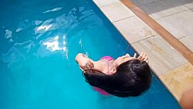 I was at the pool with a beautiful girl who got surprised by my hard cock