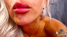 Girl gives sensual blowjob, licking balls to oral creampie closeup