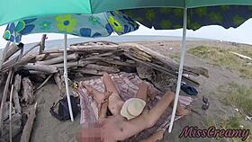 On Tenerife Nudist Beach, Stepdaughter Shamelessly Jerks Stepfather's Cock