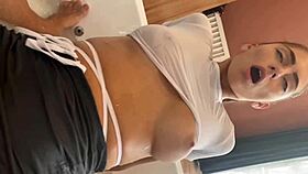 Wet clothed sex with that hot tall brunette teen waitress is amazing