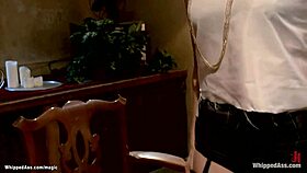 A prostitute bound in bondage gets choked and anally fucked