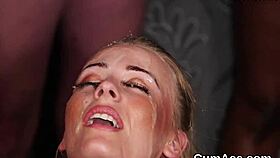 nasty beauty gets facial cumshot. she eats all the cum.