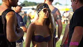 At the rock fest, these flashers show off backstage in the daytime.