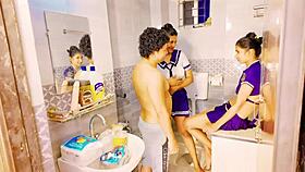 Sweet brunette girls enjoy retro threesome fun