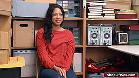 Bent over in doggystyle, ebony shoplifter gets fucked by police officer in office lingerie