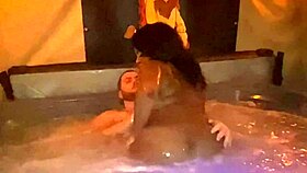 Quickie hot tub creampie with curvy housewife