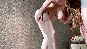 An old housewife with tight tits and big ass performs oral and anal