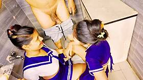 Sweet brunette girls enjoy retro threesome fun