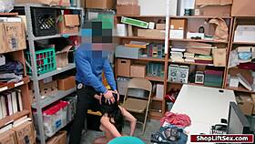 Bent over in doggystyle, ebony shoplifter gets fucked by police officer in office lingerie