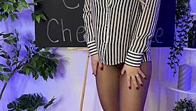 nylon club features mature teacher in pantyhose domination