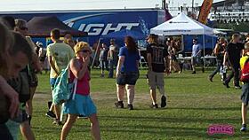 At the rock fest, these flashers show off backstage in the daytime.