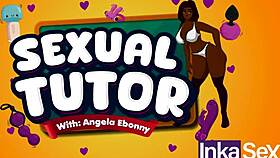 teacher angela, an ebony with huge tits, fucks her student and stepfather