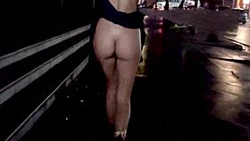 Hairy pussy upskirt and flashing in public during trick or treat event