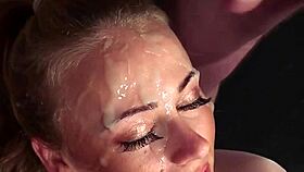 nasty beauty gets facial cumshot. she eats all the cum.