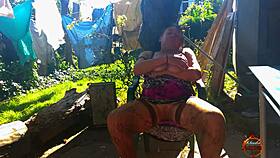 klaudiaambergirl's solo outdoor masturbation in stockings