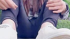 Hey, Crossdresser Tingting Gets Naughty Outdoors in Female Clothes, Peeing in Public!