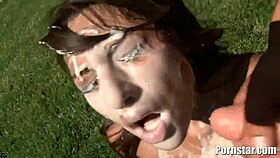 brunette hottie aj estrada getting plastered with cum.