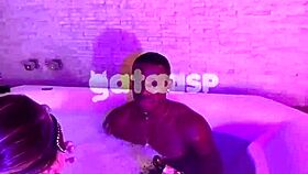 Hotwife teases bareback ride with black stud in tub