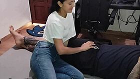 wife surprises with deepthroat blowjob in pov amateur scene