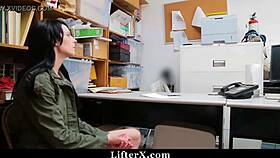 in a casual tale, a skinny teen 18+ gets caught shoplifting in the garage and faces police punishment outdoors