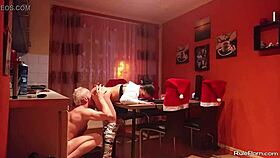 wild oral sex with licking and blowjob in the kitchen between couple