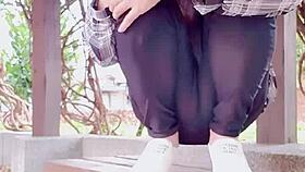 Hey, Crossdresser Tingting Gets Naughty Outdoors in Female Clothes, Peeing in Public!