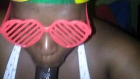 BBW gives sloppy blowjob for big facial