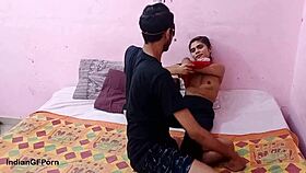 Skinny Indian teen takes huge cock in tight pussy