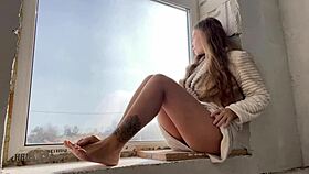 public masturbation by the window seducing passers-by with squirting orgasm!