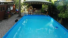 Melissa the mermaid with tattoo in pool