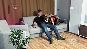 Redhead In Leggings And Miniskirt Gets Creampie Surprise