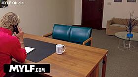 the principal deepthroats and titty fucks the fat teacher on the desk with handcuffs