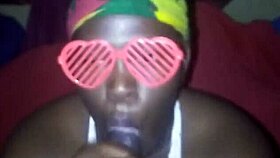 BBW gives sloppy blowjob for big facial