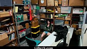 in a casual tale, a skinny teen 18+ gets caught shoplifting in the garage and faces police punishment outdoors