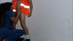 Janitor Seduced by Nurse, Fucks Her Hard Standing in Office Hallways