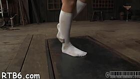 Gagged and bound woman endures choking and rough sex for punishment.