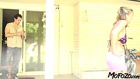 Blonde milf fucks her stepdaughter's boyfriend with sloppy blowjob and assfucking