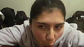 My girlfriend gives a quick blowjob and can't let go of my cock!