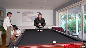 bombastic secretary plays billiard with bosses, gets deepthroat and double penetration