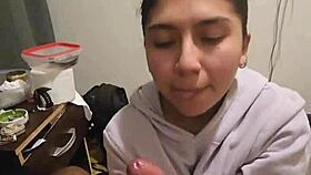 My girlfriend gives a quick blowjob and can't let go of my cock!