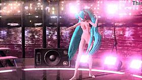 Hatsune Miku in full nude bunny costume from nostalgic project diva mod
