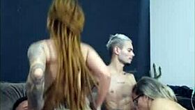 A Ruiva De Dread Rides Friend While Wife Blows In Cuckold Group