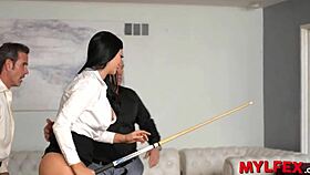 bombastic secretary plays billiard with bosses, gets deepthroat and double penetration