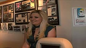 Busty blonde deep throats cock before pussy fucking.