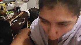 My girlfriend gives a quick blowjob and can't let go of my cock!