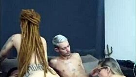 A Ruiva De Dread Rides Friend While Wife Blows In Cuckold Group